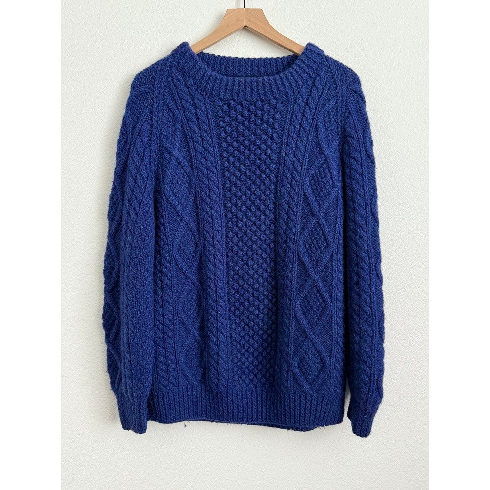 Kennedy of Ardara Fisherman Sweater Large Blue Hand Knit Wool Irish Aran Sweater